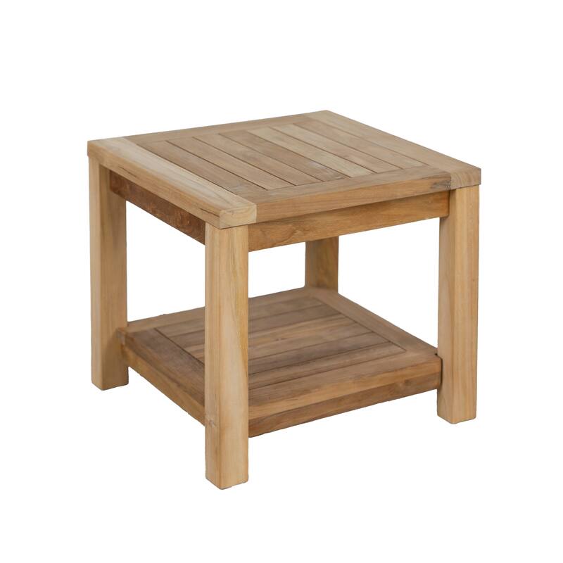 RRI Goods Teak Wood Side Table with Storage, Indoor and Outdoor Wooden